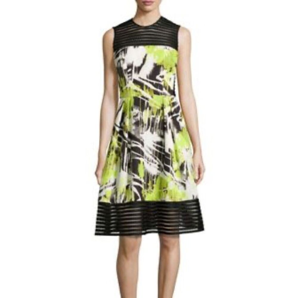 Carmen Marc Valvo lime/black flare dress Size 2